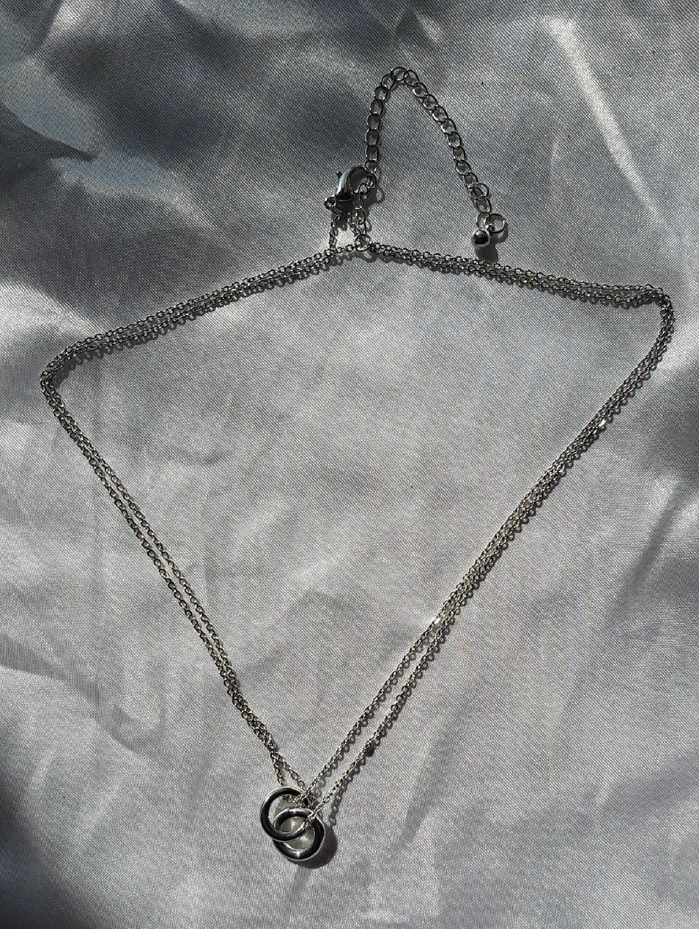 Silver Tone Double Ring Layered Necklace - Silver